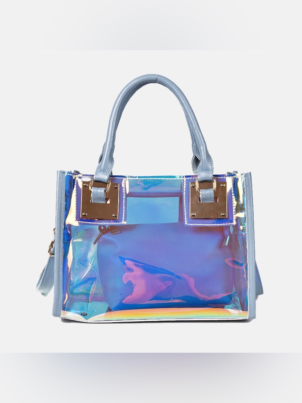 Iridescent Holographic on a transparency + Sky Blue PVC Tote Bag & Pouch. - Picture 11 of 11